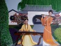 Portrait - Song Ladies Playing Guzheng  And Flute - China - Oil On Canvas